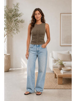 Cider - Ruched High Neck Knit Crop Top