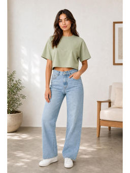 Cider - Round Neckline Oversized Crop Top