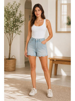 Cider - Denim Floral Embroidery Fringe Shorts