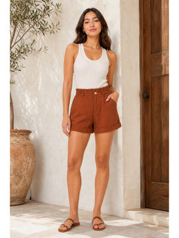 Cider - High Waist Roll Hem Button Shorts