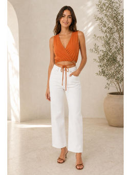 Cider - V-Neck Tie Back Crop Top