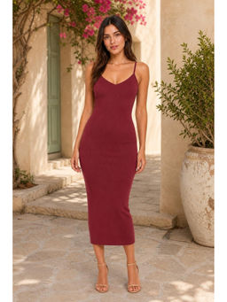 Cider - Solid V Neck Cami Midi Dress