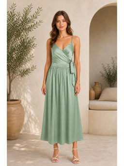 Cider - Satin V Neck Ruffle Midi Dress