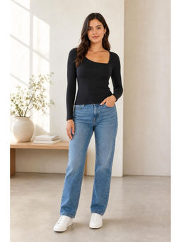 Cider - Solid Rib Asymmetrical Long Sleeve Top
