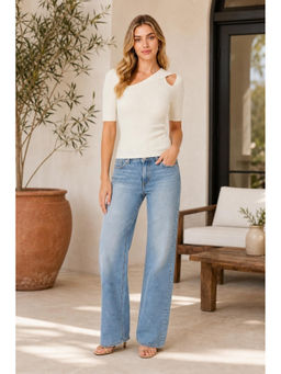 Cider - Wool Blend Knit Asymmetrical Cut Out Short Sleeve Top