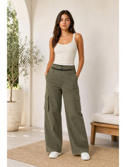Cider - Mid Waist Solid Pocket Cargo Pants