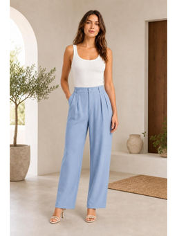 Cider - High Waist Pleated Solid Straight Leg Trousers