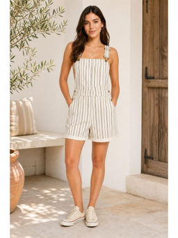 Cider - Square Neck Striped Button Romper