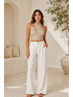 Cider - Cross Halter Shirred Back Crop Top