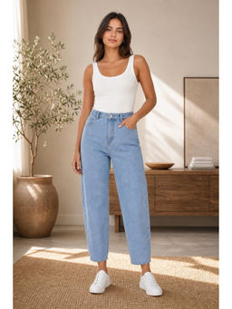 Cider - Denim Mid Waist Solid Tapered Mom Jeans