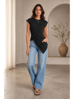 Cider - Asymmetrical Hem Short Sleeve Top