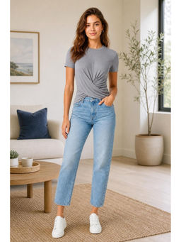 Cider - Round Neck Twist Solid Short Sleeve Tee