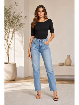 Cider - High Stretch Double Layered Boat Neck Solid Backless Short Sleeve Top