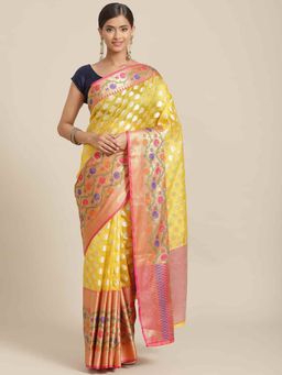 Silk Land - Banarasi Designer Art Silk Saree with Unstiched Blouse Piece Yellow with Unstitched
