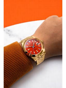 Duxot - Vezeto Stainless Steel Orange Dial Watch For Men -DX-2061-GG (Medium)