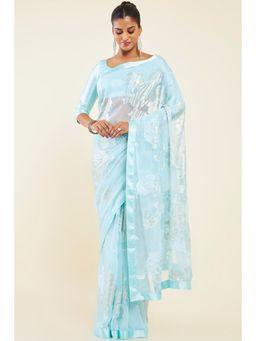 Soch - Women Blue Georgette Floral Saree with Unstitched Blouse