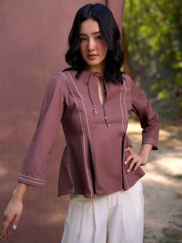 SRJANA - Kantha Embroidered Dori Top - Deep Purple