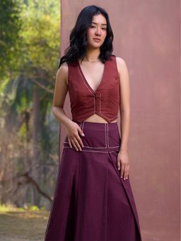 SRJANA - Kantha Embroidered V Neck Vest Top - Maroon