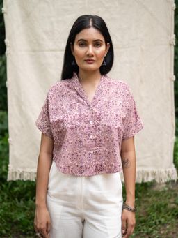 SRJANA - Hand Block Printed Front Button Shirt - Mauve