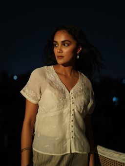 SRJANA - Resham Embroidered Potli Button Shirt with Inner - Ivory