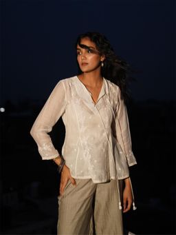 SRJANA - Resham Embroidered Dori Top with Inner - White