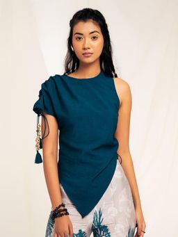 SRJANA - Asymmetrical Gather Top - Teal