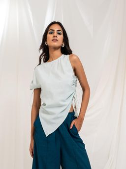 SRJANA - Asymmetrical Gather Top - Sky Blue