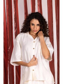 Jiraazi - Logo Oversized Linen White Shirt