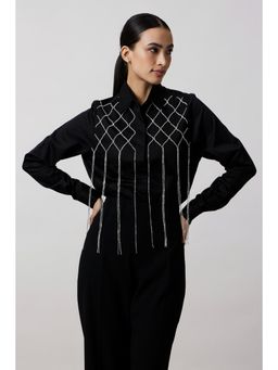 Pallavi Swadi - Black Fringe Swarovski Shirt