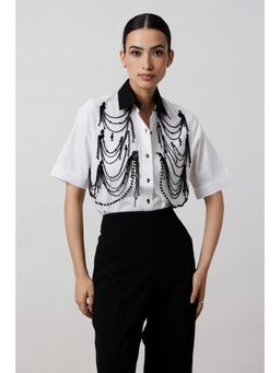 Pallavi Swadi - White Fringe Pannel Shirt