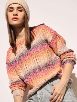 ONLY - Women's Self Design Regular Fit Multicolor Sweater