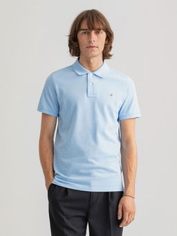 GANT - Men Blue Solid Regular Fit Polo T-Shirt