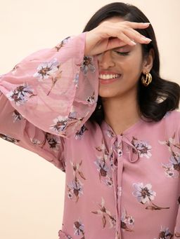 Twenty Dresses by Nykaa Fashion - Pink Floral Print Keyhole Neck Top