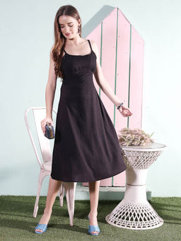 Sera - Trendy Tie-Ups Black Midi Dress