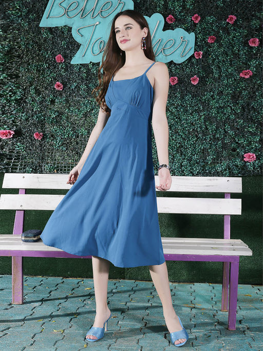 peacock blue midi dress ESSIE printed dress in Peacock Blue/White  Elegantees