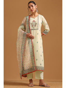 Soch - Cream Floral Regular Round Neck Kurta Pant with Dupatta
