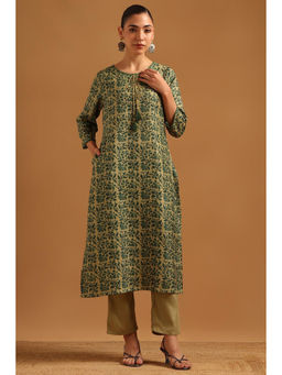 Soch - Green Floral Regular Round Neck Kurta & Pant