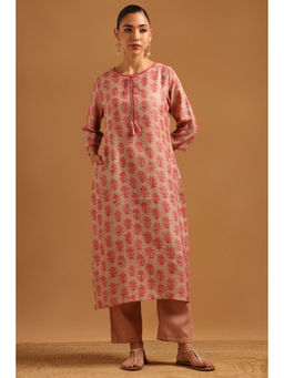 Soch - Pink Floral Regular Round Neck Kurta & Pant