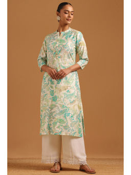 Soch - Blue Paisley Regular Mandarin Neck Kurta
