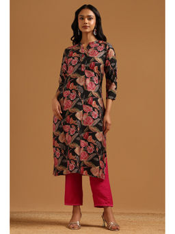 Soch - Black Printed Regular Mandarin Neck Kurta