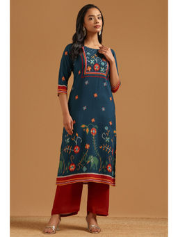 Soch - Blue Printed Straight Three Fourth Sleeves Kurta