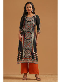 Soch - Black Printed Straight Three Fourth Sleeves Kurta