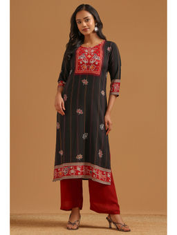 Soch - Black Floral Straight Three Fourth Sleeves Kurta