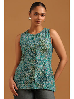 Soch - Teal Printed Regular Round Neck Tunic