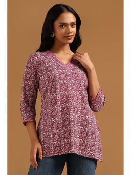 Soch - Purple Printed Regular V-Neck Tunic