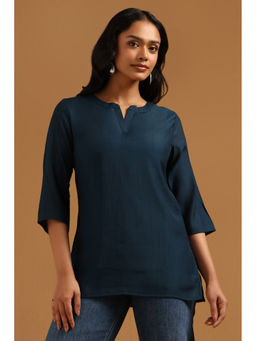 Soch - Teal Solid/Plain Regular Mandarin Neck Tunic