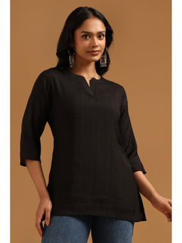 Soch - Black Solid/Plain Regular Mandarin Neck Tunic