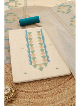 Soch - Teal Geometric Unstitched Top & Bottom with Dupatta