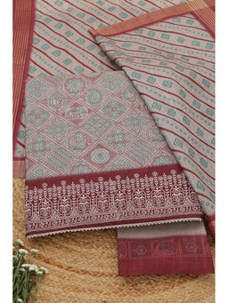 Soch - Beige Printed Unstitched Top & Bottom with Dupatta