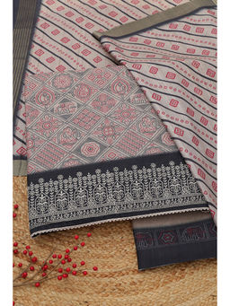 Soch - Beige Printed Unstitched Top & Bottom with Dupatta